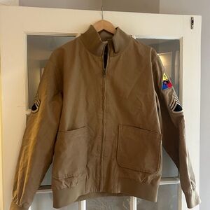 Tan Military Style Jacket with Patches